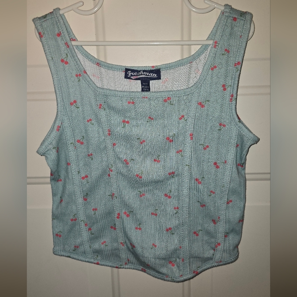 Freshman Nordstrom Kids Light Blue Tank Top with Cherry Print